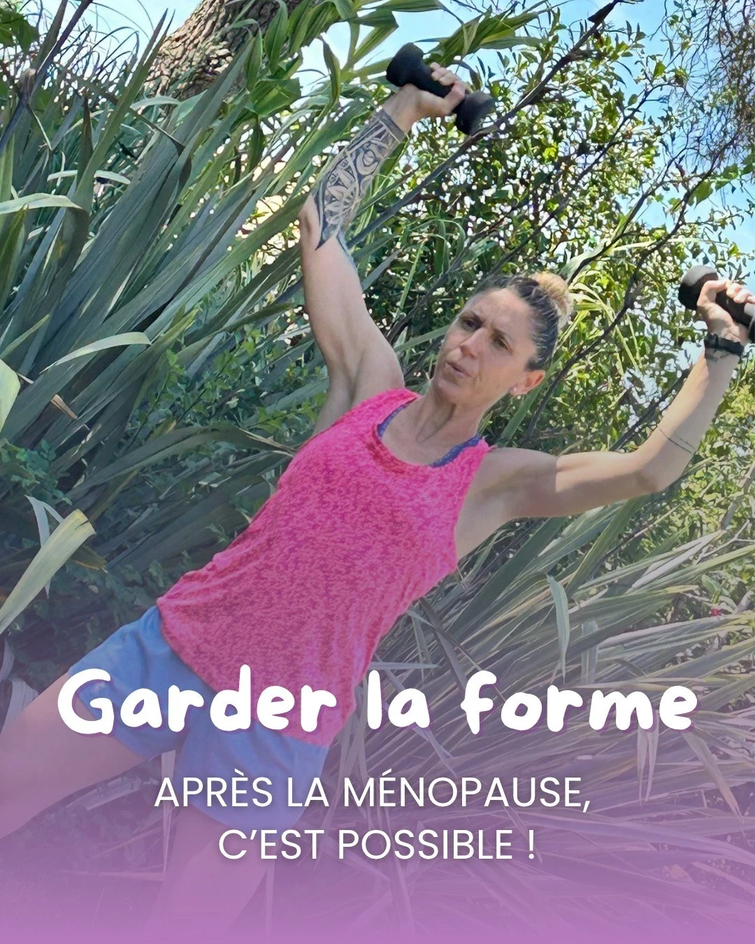 Illustration d'exercices physiques recommandés pour maintenir la forme durant la ménopause, avec des instructions claires.